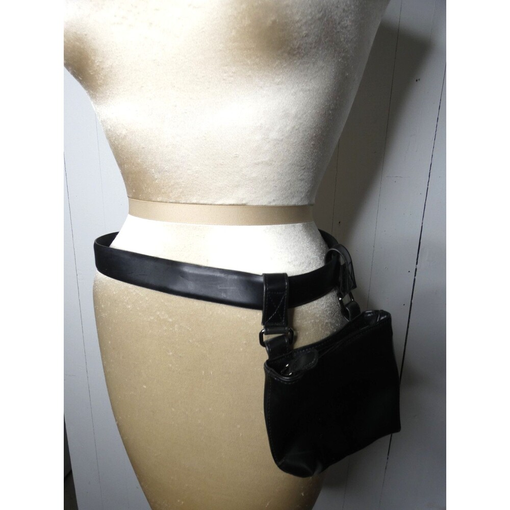 VTG Deadstock The Ritz Collection Black Leather Belt Bag Pouch 5"x6" S 34" Belt